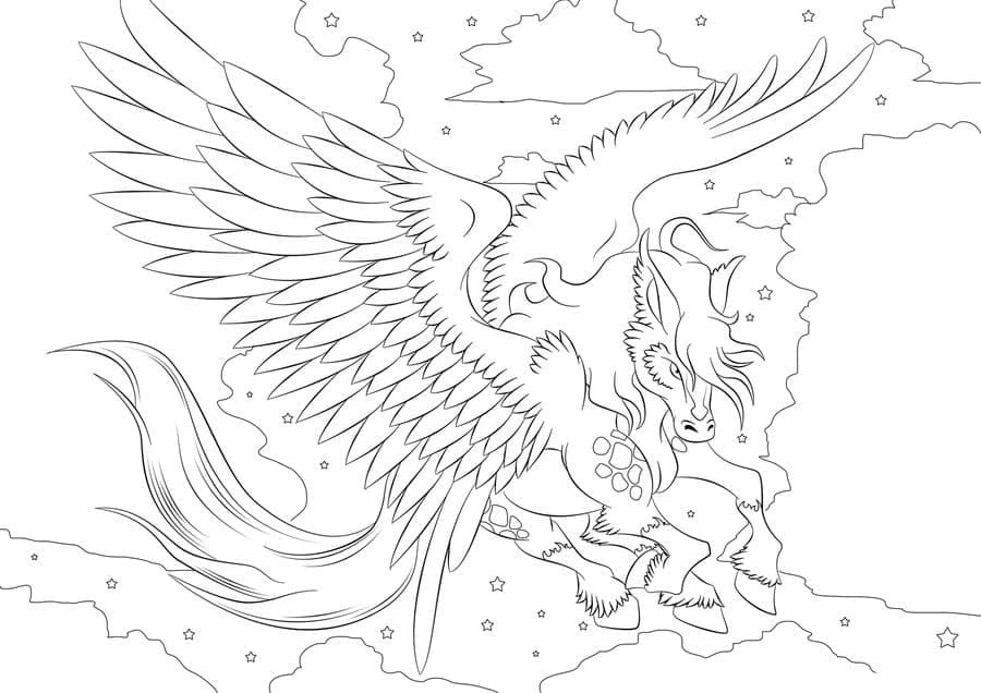 Pegasus boyama sayfası #13 – sabır ve özgüven kazandırır, yaratıcı sanat çalışması