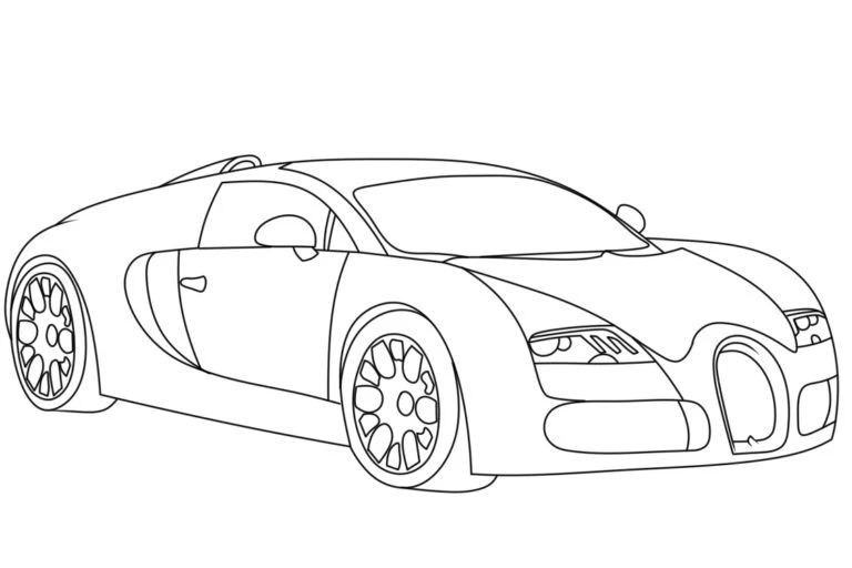 Bugatti boyama sayfası – basit çizim, kolay boyama