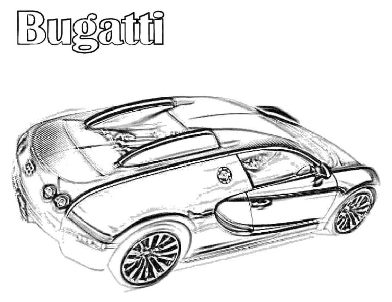 Bugatti boyama sayfası – çocuklar için, çizgi film temalı