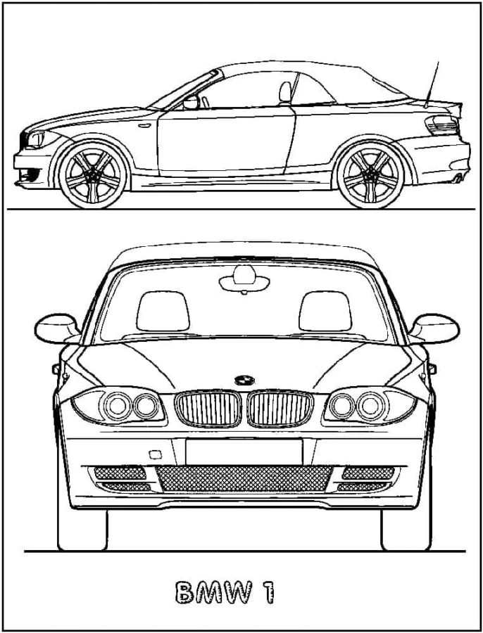 BMW boyama sayfası – çizgi film temalı, basit çizim