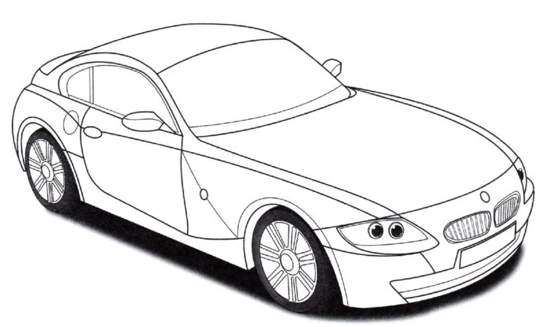 BMW boyama sayfası – basit çizim, kolay boyama