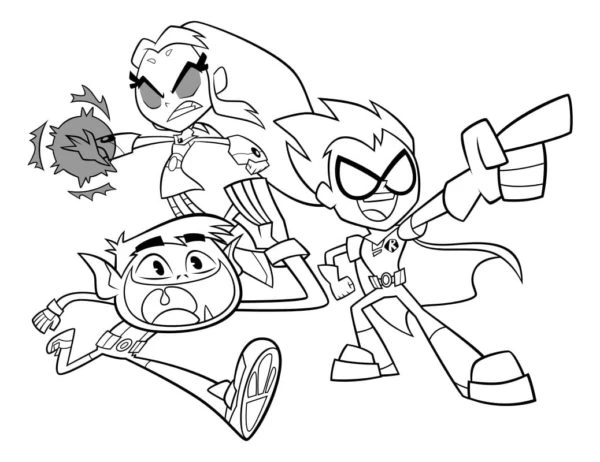 Teen Titans Go boyama sayfası – çocuklar için, çizgi film temalı