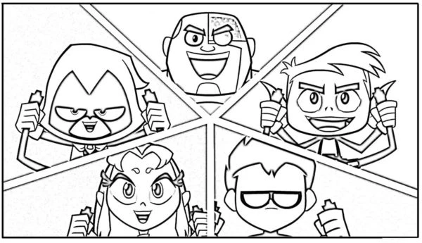 Teen Titans Go boyama sayfası #35 – yaratıcı sanat çalışması, eğlenceli etkinlik