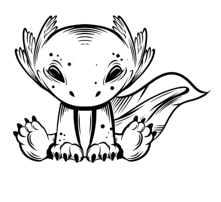 Axolotl boyama sayfası #75 – basit çizim, yaz tatili etkinliği