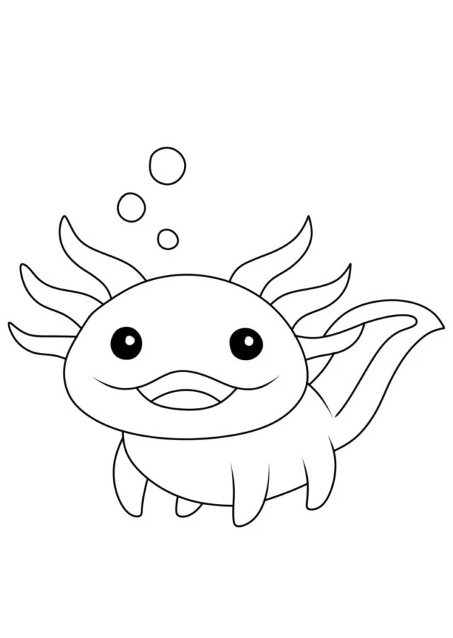 Axolotl boyama sayfası #85 – dikkat ve odaklanma geliştirir, A4 baskıya uygun