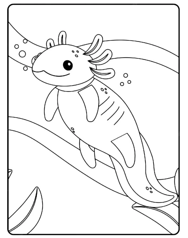 Axolotl boyama sayfası #92 – A4 baskıya uygun, ücretsiz yazdır