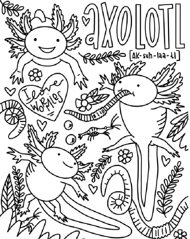 Axolotl boyama sayfası #95 – günlük etkinlik önerisi, kolay boyama