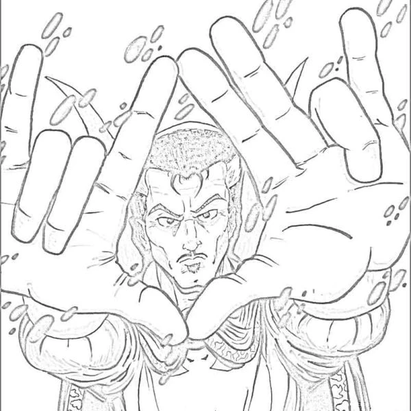 Dr. Strange boyama sayfası – sevimli karakter, sanatsal çalışma
