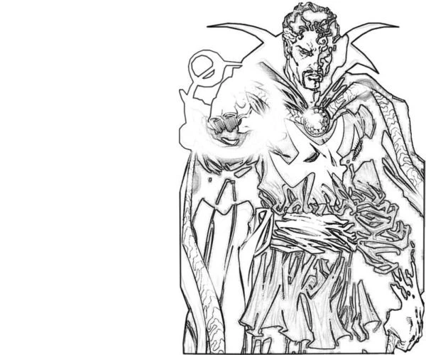 Dr. Strange boyama sayfası – sevimli karakter, sanatsal çalışma