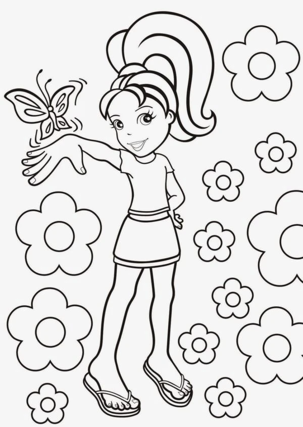 Polly Pocket boyama sayfası – çizgi film temalı, basit çizim
