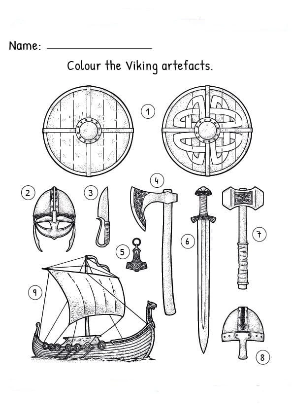 Vikingler boyama sayfası #34 – dikkat ve odaklanma geliştirir, A4 baskıya uygun