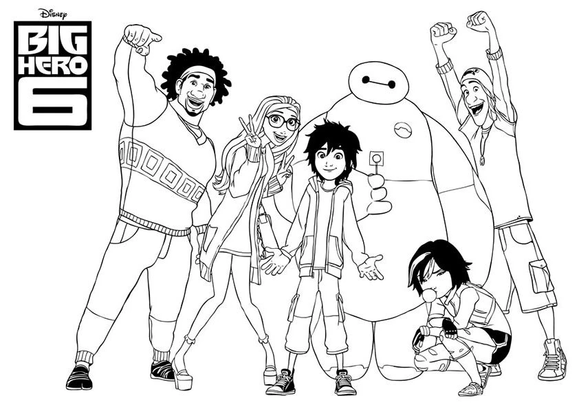 Big Hero 6 boyama sayfası – çizgi film temalı, basit çizim