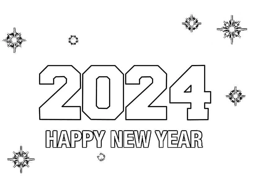 2024 Mutlu Yıllar boyama sayfası – el becerilerini geliştirir, boyama çalışması