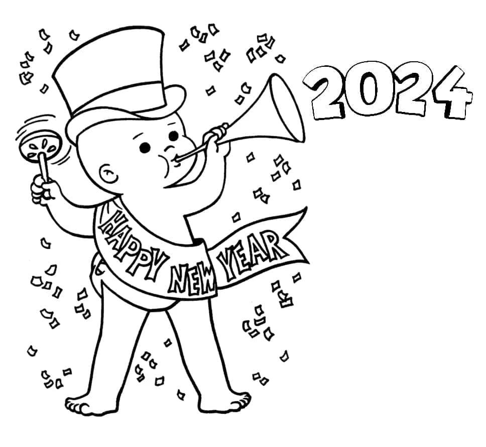 2024 Mutlu Yıllar boyama sayfası – evde etkinlik, ücretsiz yazdır