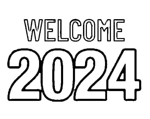 2024 Mutlu Yıllar boyama sayfası – basit çizim, kolay boyama