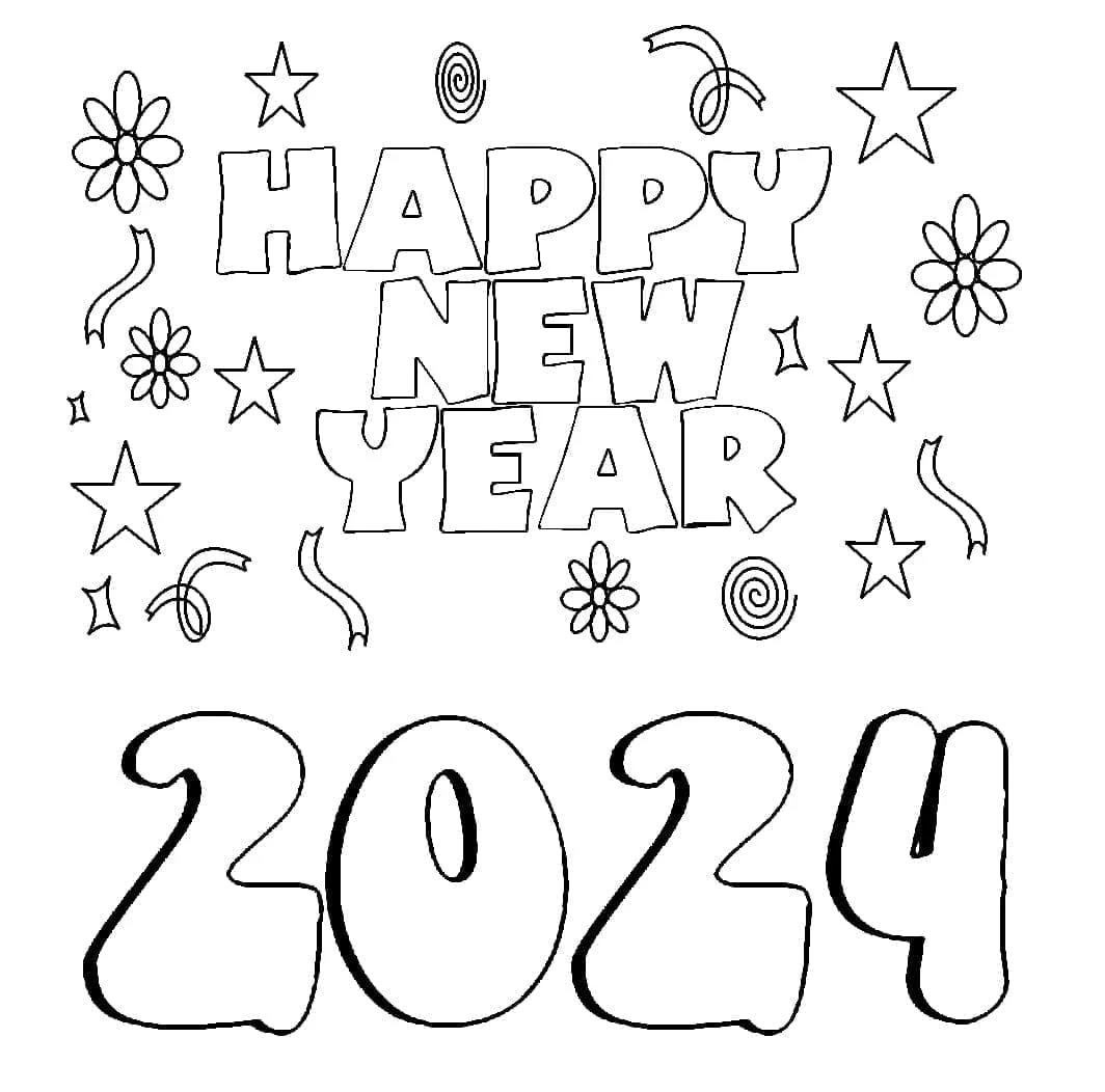 2024 Mutlu Yıllar boyama sayfası – boyama çalışması, yaratıcılığı geliştirir
