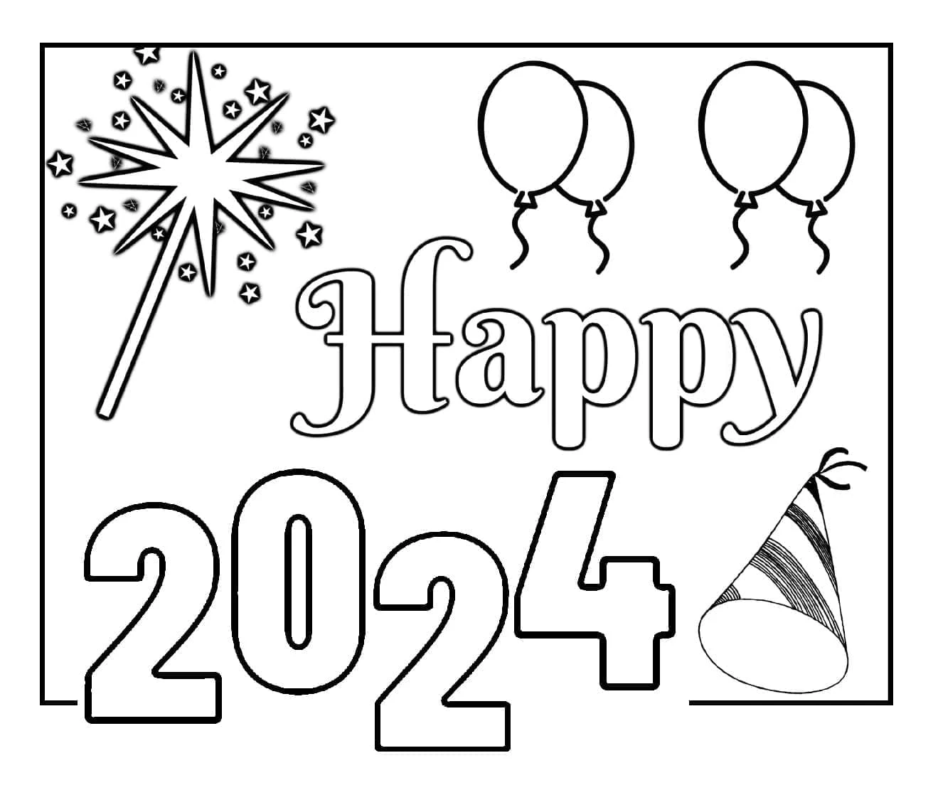 2024 Mutlu Yıllar boyama sayfası – yaratıcılığı geliştirir, keyifli zaman