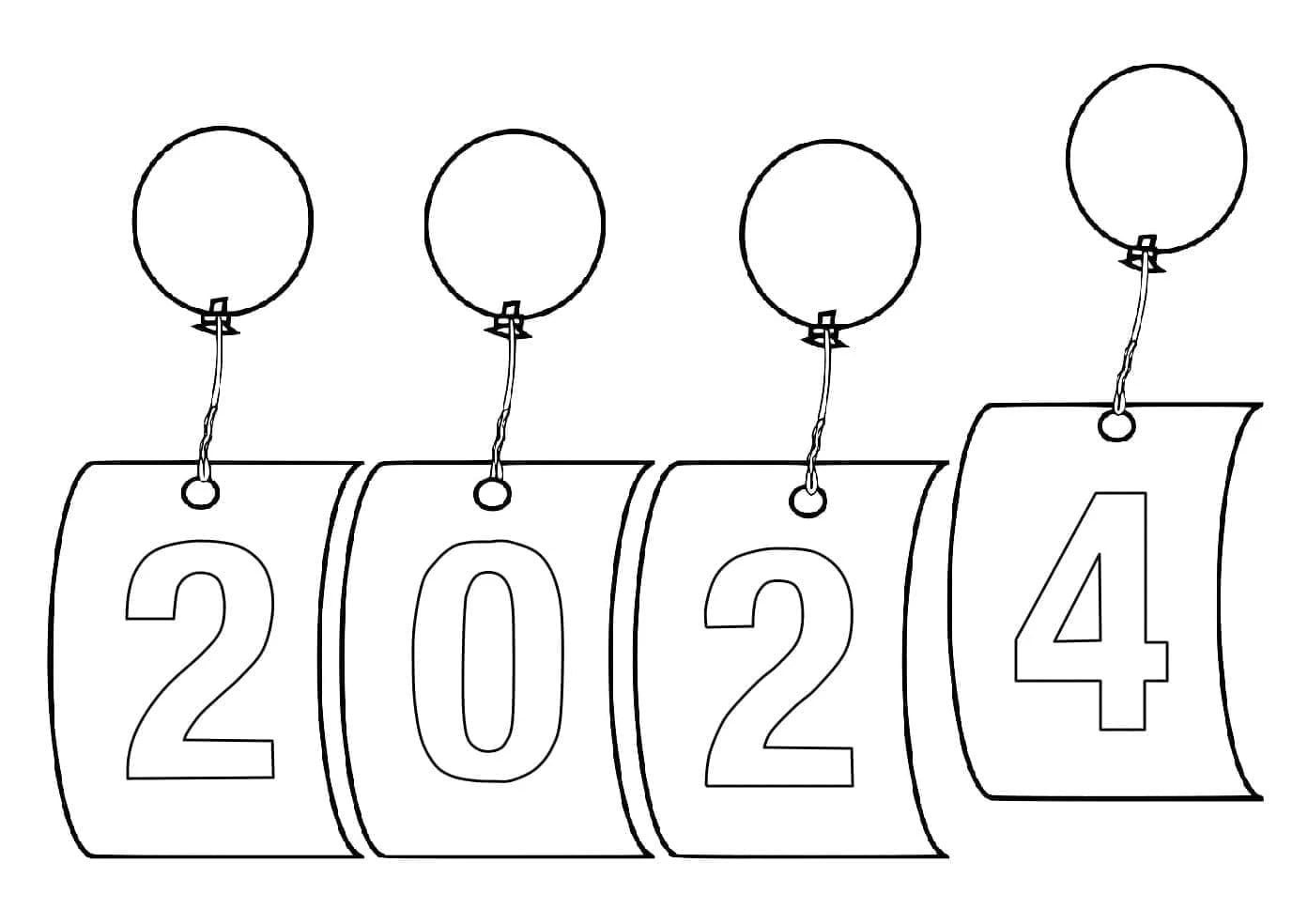 2024 Mutlu Yıllar boyama sayfası – keyifli zaman, renkli çizimler
