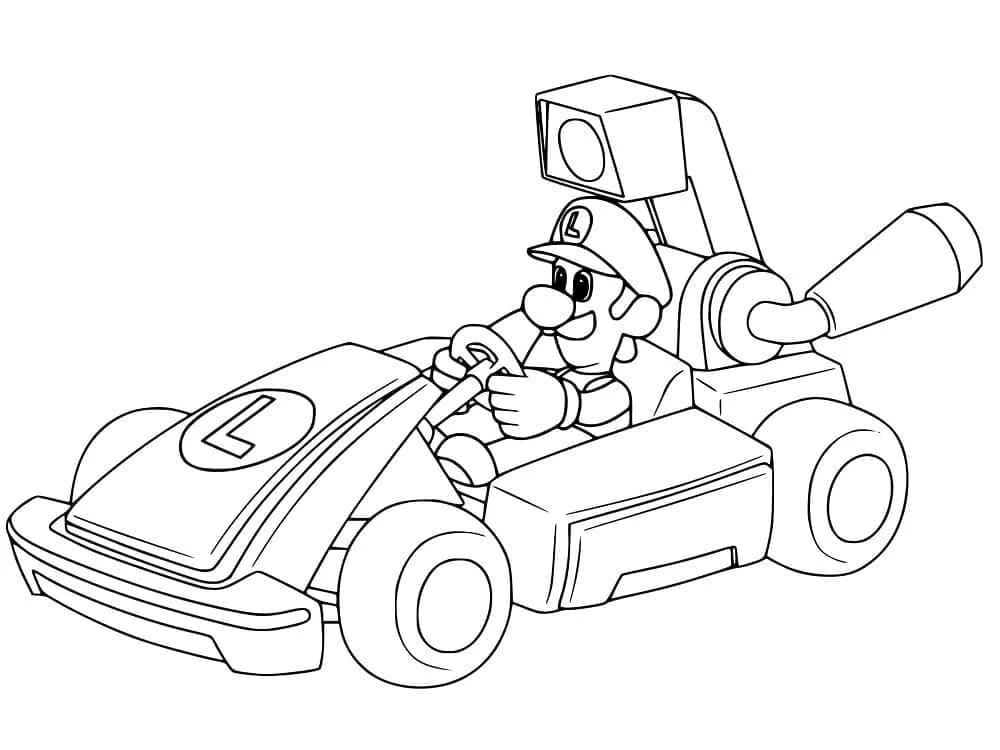 Mario Kart boyama sayfası – çocuk aktivitesi, PDF indir