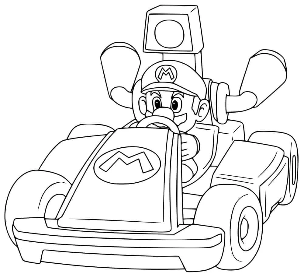 Mario Kart boyama sayfası – boyama çalışması, yaratıcılığı geliştirir