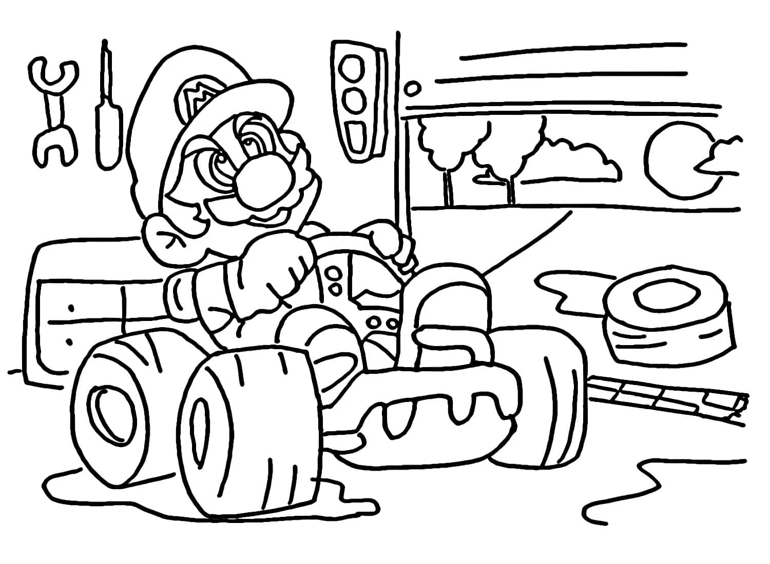 Mario Kart boyama sayfası – renkli çizimler, okul öncesi