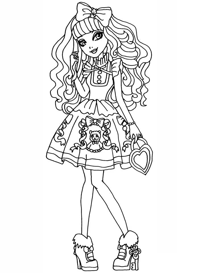 Ever After High boyama sayfası – sevimli karakter, sanatsal çalışma