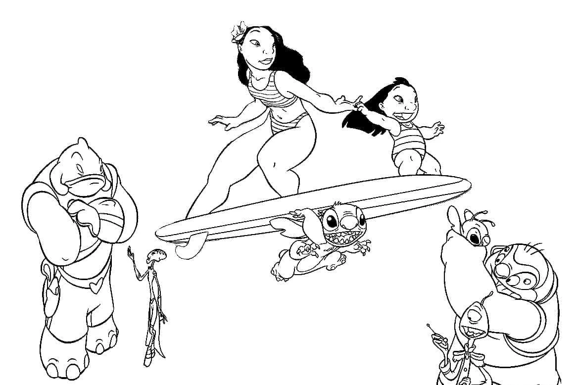Lilo & Stitch boyama sayfası – çizgi film temalı, basit çizim