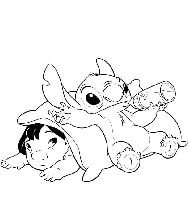 Lilo & Stitch boyama sayfası – eğlenceli etkinlik, el becerilerini geliştirir