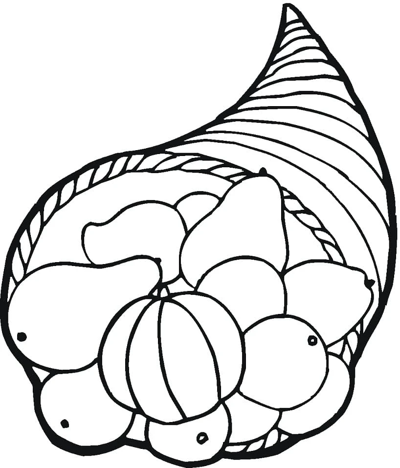 Cornucopia boyama sayfası – çocuk aktivitesi, PDF indir