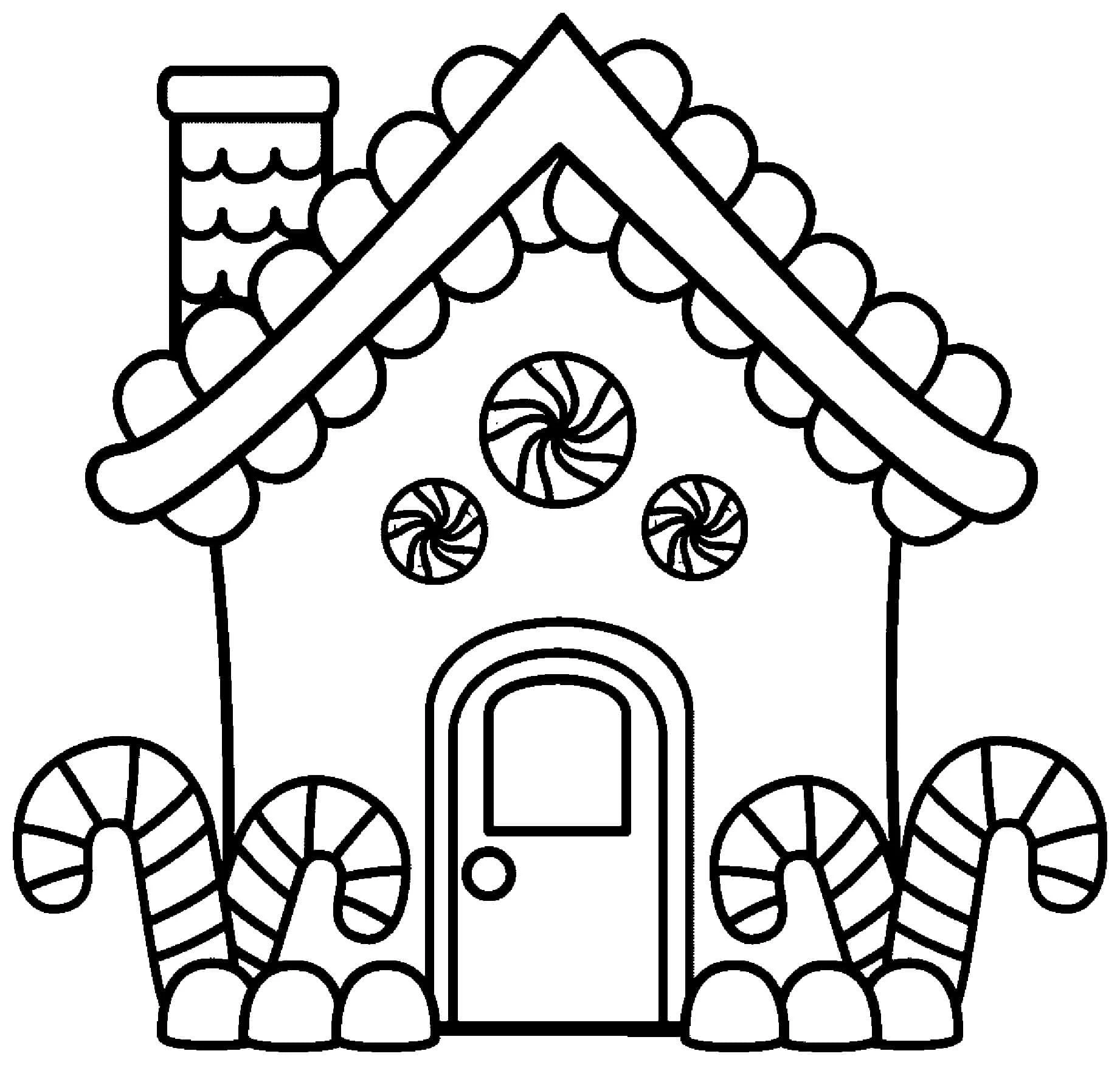 Zencefilli Kurabiye Evi boyama sayfası – eğitici aktivite, yaratıcılık