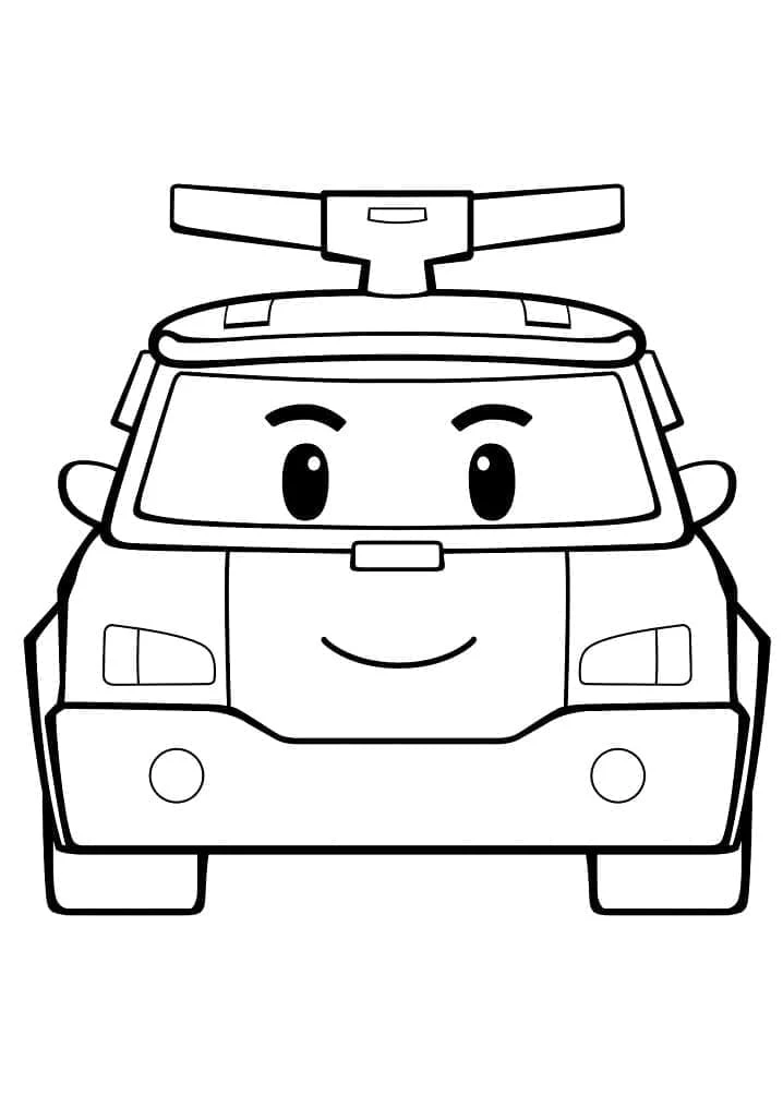 Robocar Poli boyama sayfası – sevimli karakter, sanatsal çalışma