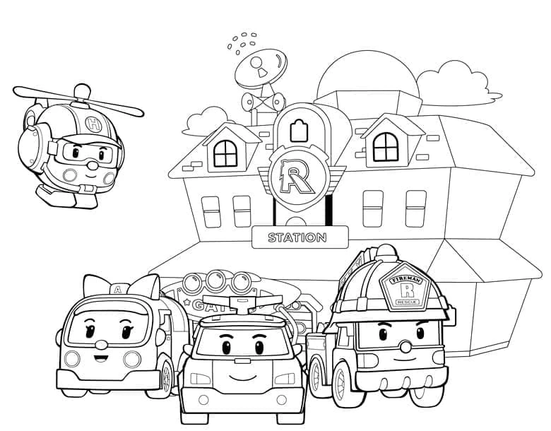 Robocar Poli boyama sayfası – keyifli zaman, renkli çizimler