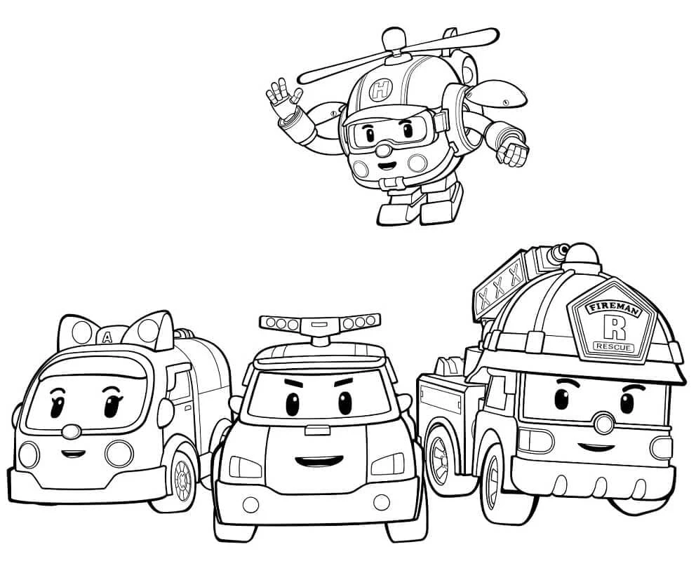 Robocar Poli boyama sayfası – keyifli zaman, renkli çizimler
