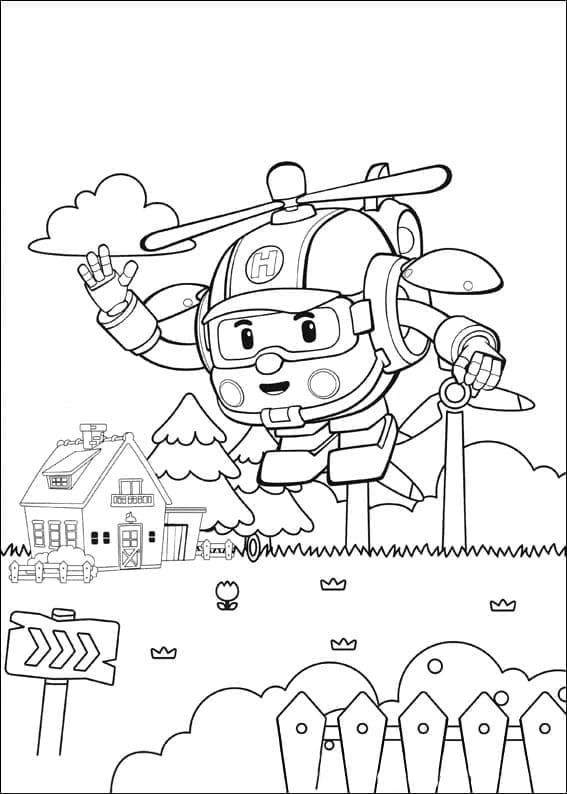 Robocar Poli boyama sayfası – sevimli karakter, sanatsal çalışma