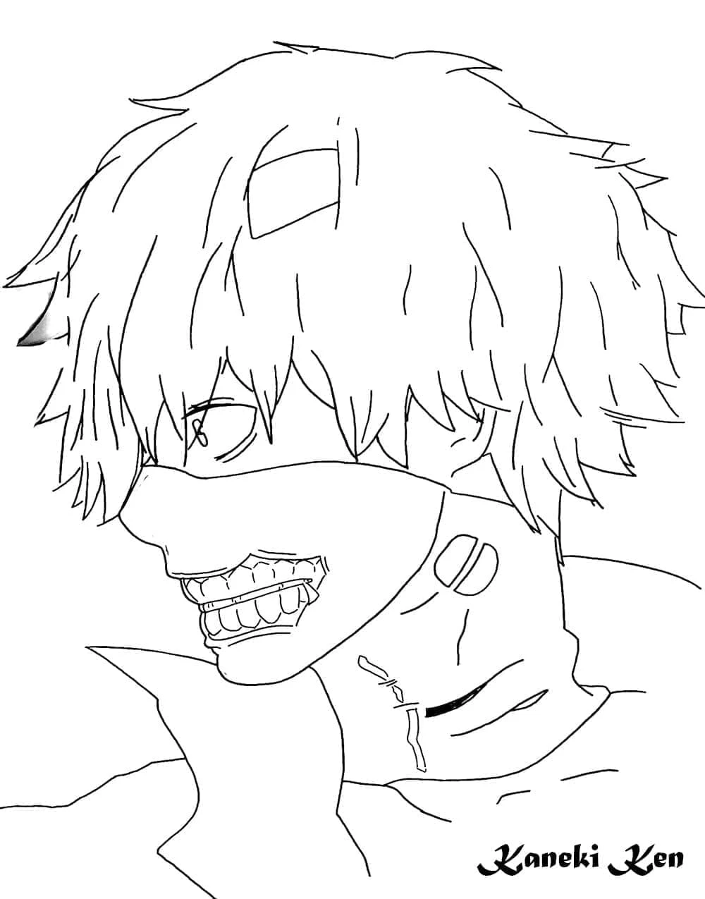 Kaneki Ken boyama sayfası – sanatsal çalışma, çocuklar için