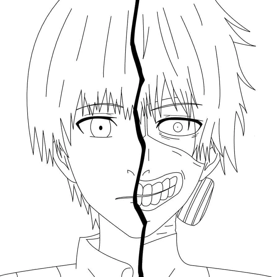 Kaneki Ken boyama sayfası – basit çizim, kolay boyama