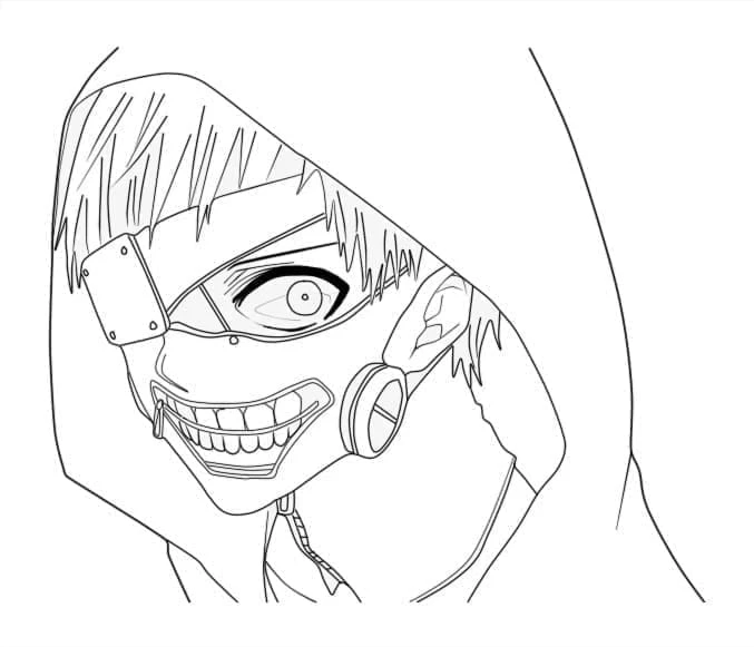 Kaneki Ken boyama sayfası – yaratıcılık, eğlenceli etkinlik