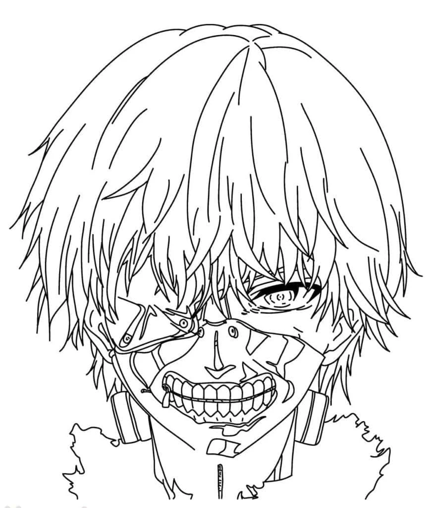 Kaneki Ken boyama sayfası – renkli çizimler, okul öncesi