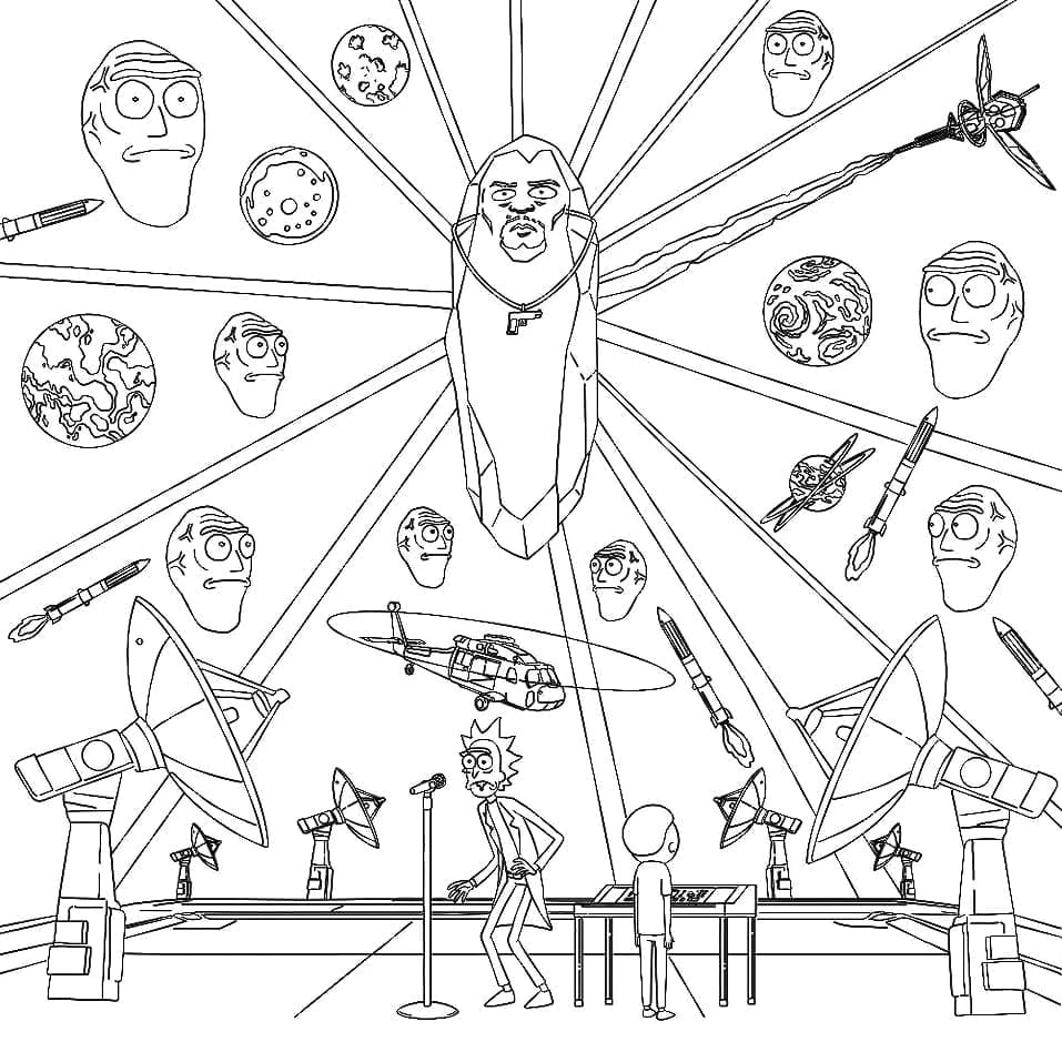 Rick And Morty boyama sayfası – eğlenceli etkinlik, el becerilerini geliştirir