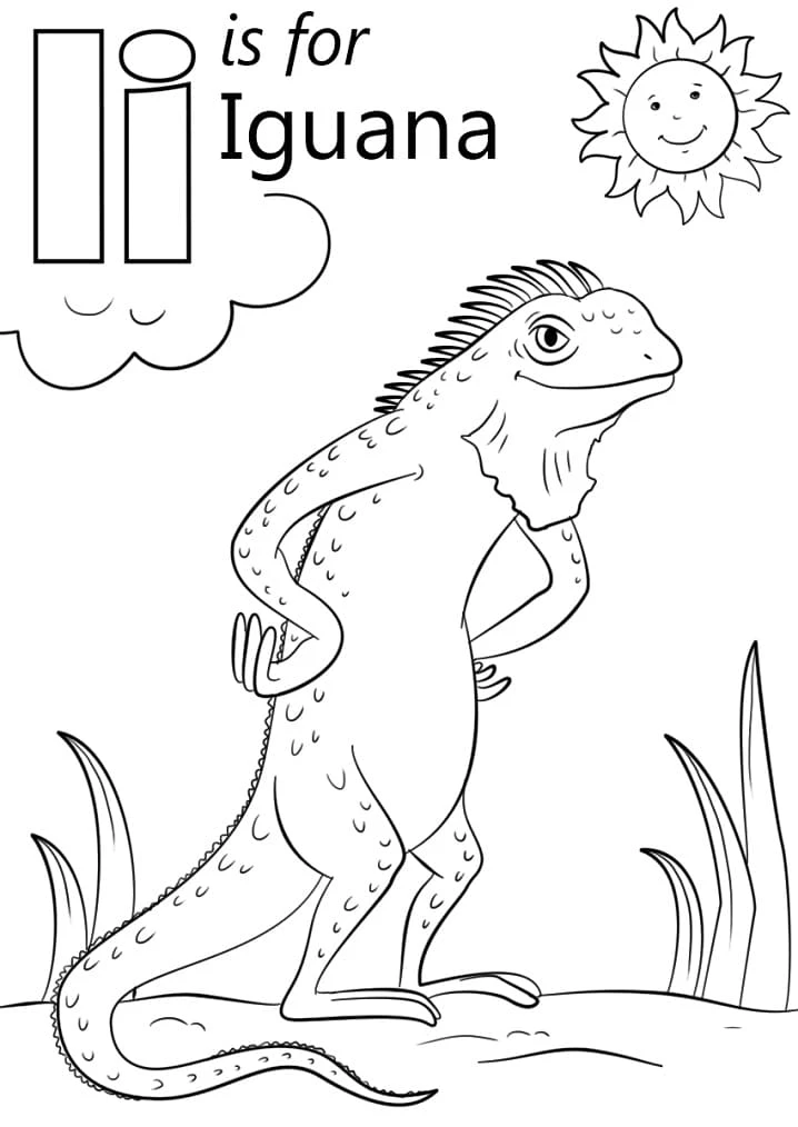 Iguana boyama sayfası – PDF indir, sevimli karakter