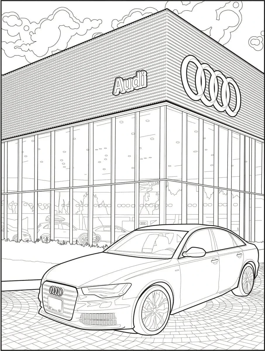 Audi boyama sayfası – sanatsal çalışma, çocuklar için