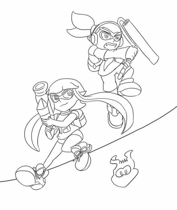 Splatoon boyama sayfası – çizgi film temalı, basit çizim