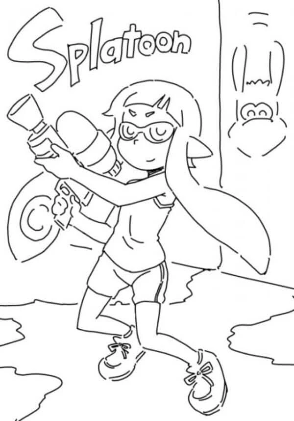 Splatoon boyama sayfası – çizgi film temalı, basit çizim
