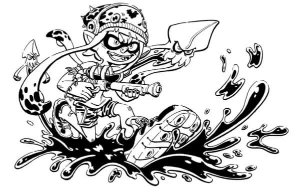 Splatoon boyama sayfası – çizgi film temalı, basit çizim
