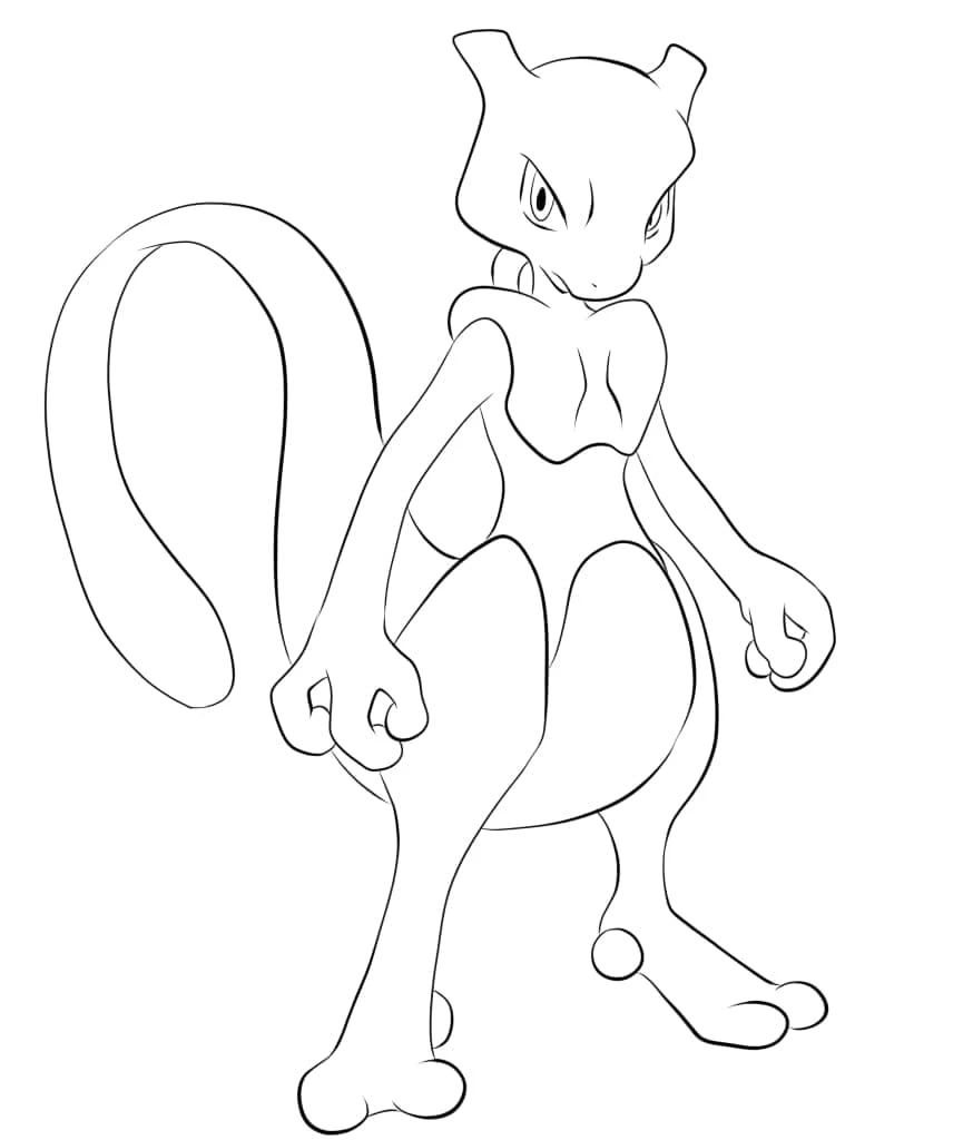 Mewtwo boyama sayfası – çizgi film temalı, basit çizim