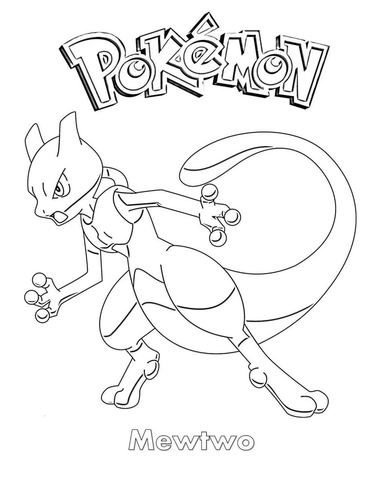 Mewtwo boyama sayfası – basit çizim, kolay boyama
