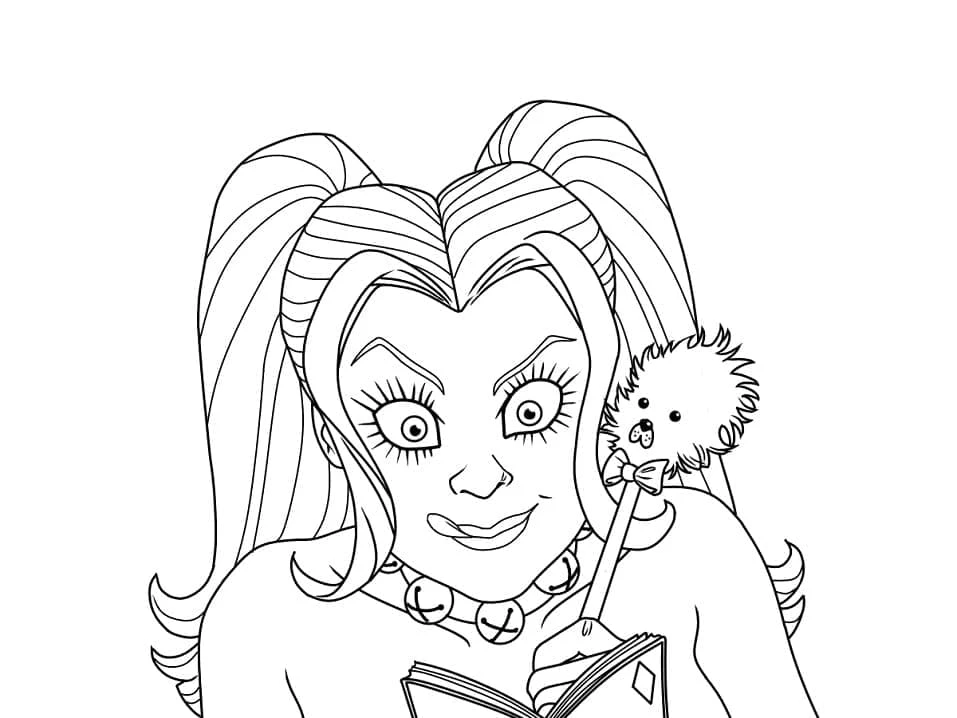 Harley Quinn boyama sayfası – sevimli karakter, sanatsal çalışma