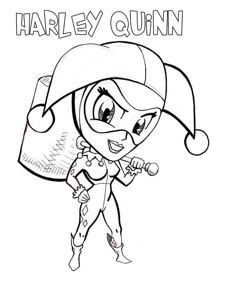 Harley Quinn boyama sayfası – el becerilerini geliştirir, boyama çalışması