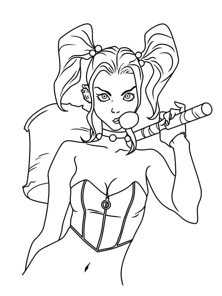 Harley Quinn boyama sayfası – renkli çizimler, okul öncesi