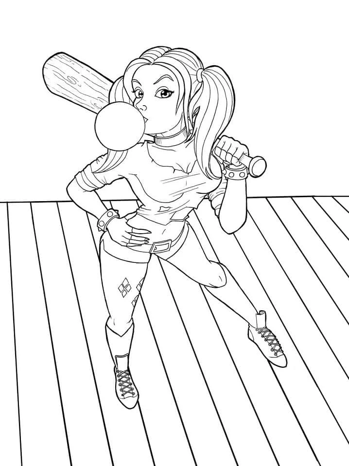 Harley Quinn boyama sayfası – sevimli karakter, sanatsal çalışma